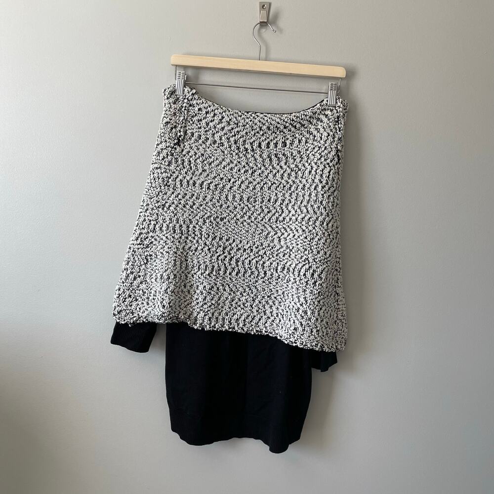 Saks Fifth Ave Black Sweater Grey Boucle Chunky Cowl Collar Shawl sz L - Picture 6 of 9